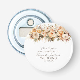 Neutraal Beige Bloemen Botanische Bruiloft Bruin Button Flesopener