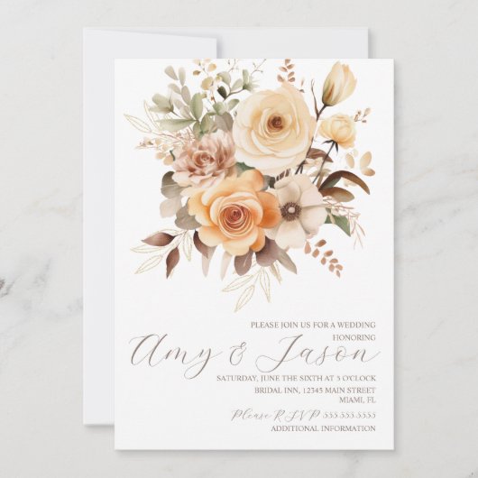 Neutraal Beige Bloemen Botanische Bruiloft Bruin Kaart (Voorkant)