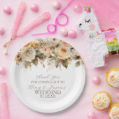 Neutraal Beige Bloemen Botanische Bruiloft Bruin Papieren Bordje (Feest)