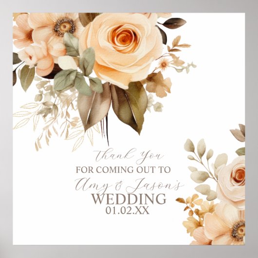 Neutraal Beige Bloemen Botanische Bruiloft Bruin Poster (Voorkant)