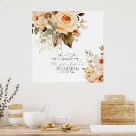 Neutraal Beige Bloemen Botanische Bruiloft Bruin Poster