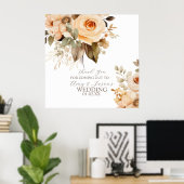 Neutraal Beige Bloemen Botanische Bruiloft Bruin Poster (Thuiskantoor)
