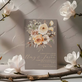Neutraal Beige Bloemen Botanische Bruiloft Kaart