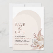 Neutraal beige bloemenpampas boog foto QR-code Save The Date (Voorkant)