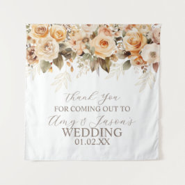 Neutraal Beige Bloemige Botanische Trouw Bruin Wandkleed