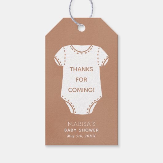 Neutraal Beige Bodysuit Baby shower Favor Gift Lab Cadeaulabel (Voorkant)