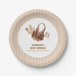 Neutraal Beige Boho Cactus Cowgirl Baby shower Papieren Bordje