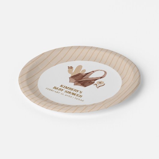 Neutraal Beige Boho Cactus Cowgirl Baby shower Papieren Bordje (Gekanteld)