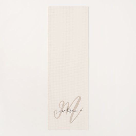 Neutraal Beige Boho Script Monogram en Naam Yogamat (Voorkant)