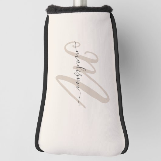 Neutraal Beige Bold Script Monogram en Naam Golfheadcover (Draai 90)