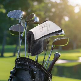 Neutraal Beige Bold Script Monogram en Naam Golfheadcover