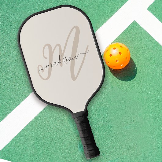 Neutraal Beige Bold Script Monogram en Naam Pickleball Paddle