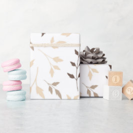 Neutraal Beige Bruin Botanisch Bladpatroon Cadeaupapier