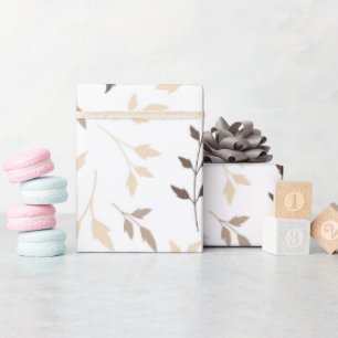 Neutraal Beige Bruin Botanisch Bladpatroon Cadeaupapier