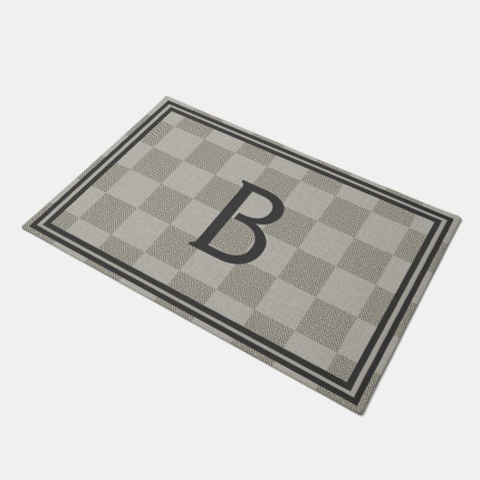 Neutraal Beige Bruin Grijs Buffel Plakken Monogram Deurmat (Schuin)