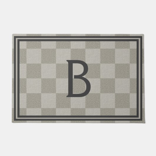 Neutraal Beige Bruin Grijs Buffel Plakken Monogram Deurmat (Voorkant)