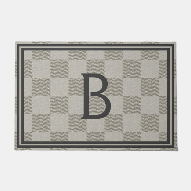 Neutraal Beige Bruin Grijs Buffel Plakken Monogram Deurmat (Voorkant)