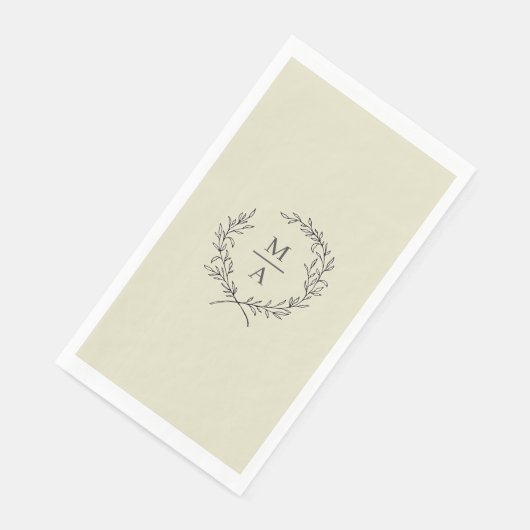Neutraal Beige Elegante Lauwerkrans Monogram Servet (Hoek)