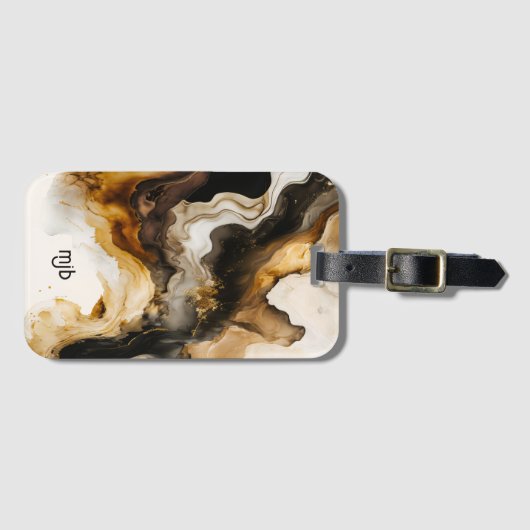 Neutraal Beige en Gold Abstract Inkwash Bagagelabel (Voorkant (horizontaal))