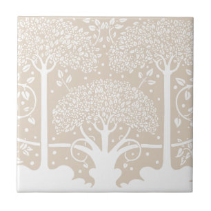 Neutraal Beige Forest Pastel Tree Garden Tegeltje