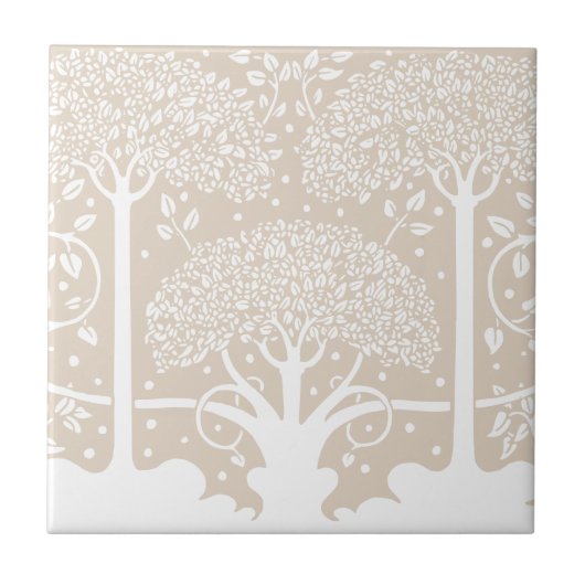 Neutraal Beige Forest Pastel Tree Garden Tegeltje (Voorkant)
