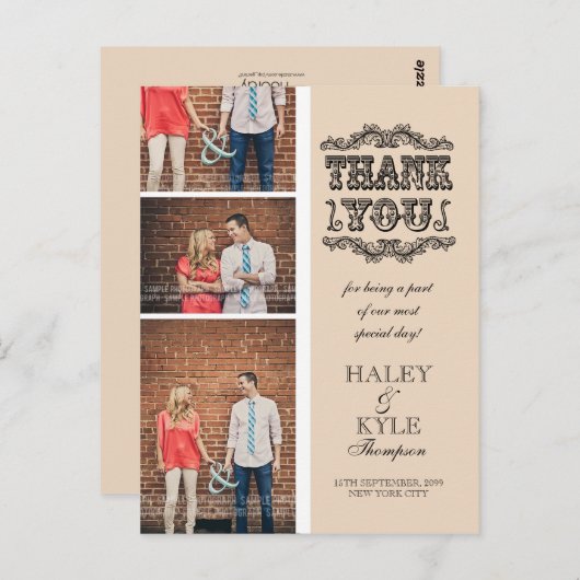 Neutraal Beige foto bruiloft Bedankt Post Kaart (Voorkant / Achterkant)