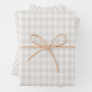 Neutraal beige gingham check simpel schattig inpakpapier vel