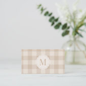Neutraal Beige Gingham Monogram Visitekaartje (Staand voorkant)