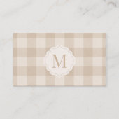 Neutraal Beige Gingham Monogram Visitekaartje (Voorkant)
