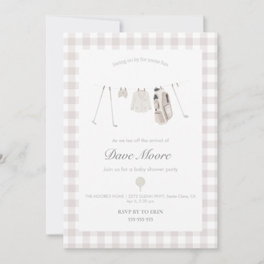 Neutraal beige Golf baby shower Uitnodiging (Voorkant)