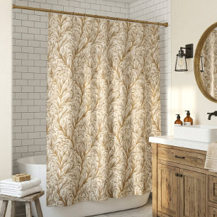 Neutraal Beige Goud Botanisch Blad William Morris Douchegordijn