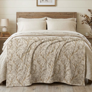 Neutraal Beige Goud Botanisch Blad William Morris Fleece Deken