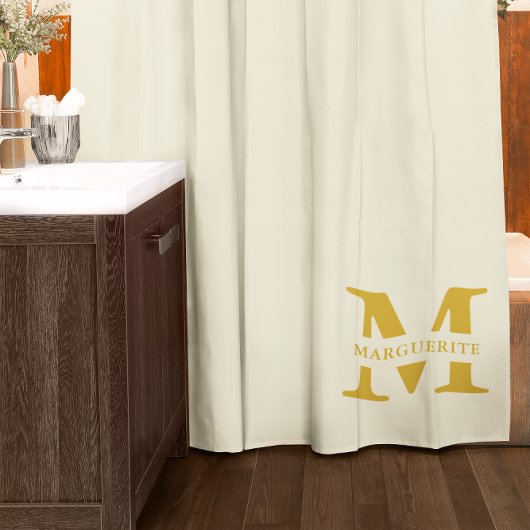 Neutraal beige goud monogram douchegordijn
