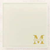 Neutraal beige goud monogram glazen onderzetter (Voorkant)