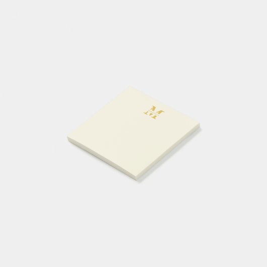 Neutraal beige goud monogram post-it® notes (Schuin)