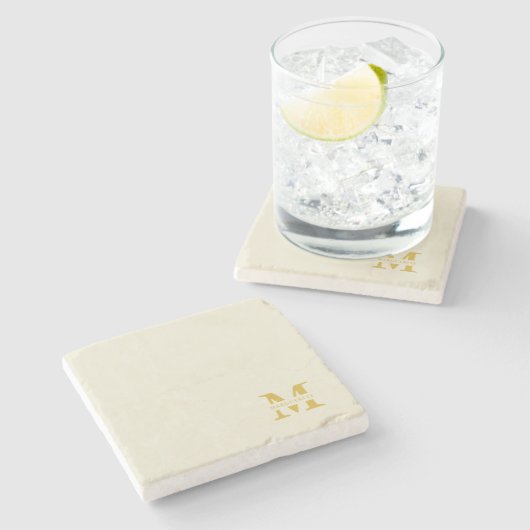 Neutraal beige goud monogram stenen onderzetter (Zijkant)