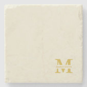 Neutraal beige goud monogram stenen onderzetter (Voorkant)