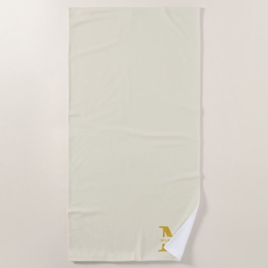 Neutraal beige goud monogram strandlaken (Voorkant)