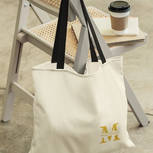 Neutraal beige goud monogram tote bag
