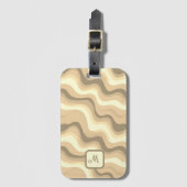 Neutraal Beige Groovy Golven Monogram Gepersonalis Bagagelabel (Voorkant (verticaal))