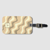 Neutraal Beige Groovy Golven Monogram Gepersonalis Bagagelabel (Voorkant (horizontaal))