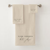 Neutraal beige handtekening script Monogram Bad Handdoek (Insitu)
