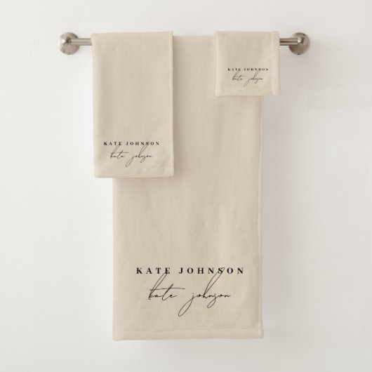 Neutraal beige handtekening script Monogram Bad Handdoek (Insitu)
