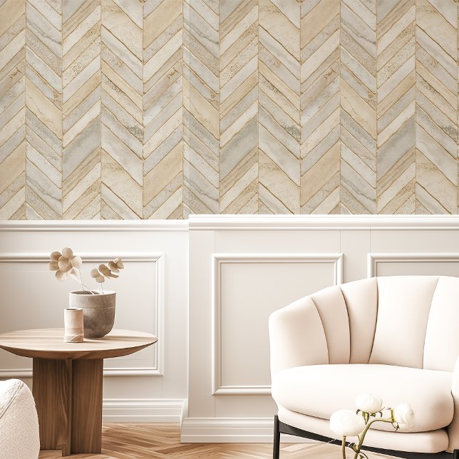 Neutraal Beige Heringbone Chevron Behang (Creator heeft geüpload)