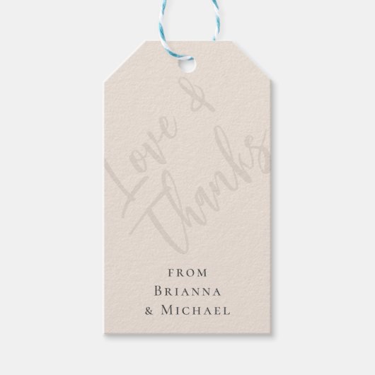 Neutraal Beige Liefde en Dank met Namen Cadeaulabel (Voorkant)