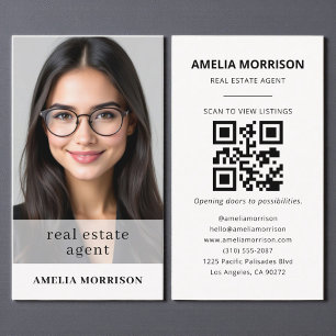 Neutraal Beige makelaar QR Code Foto Visitekaartje