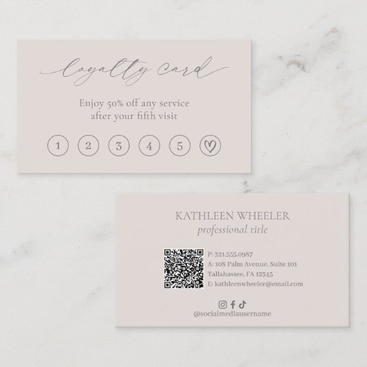 Neutraal beige minimale hart QR-code Elegant Moder Klantenkaartje (Voorkant / Achterkant)