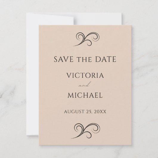 Neutraal beige minimalistische bruiloft save the date (Voorkant)