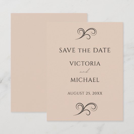 Neutraal beige minimalistische bruiloft save the date (Voorkant / Achterkant)