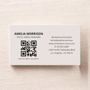 Neutraal Beige QR Code Minimalist Professional Visitekaartje